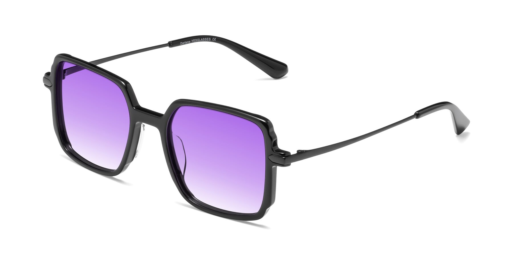 Angle of Darlene in Black with Purple Gradient Lenses