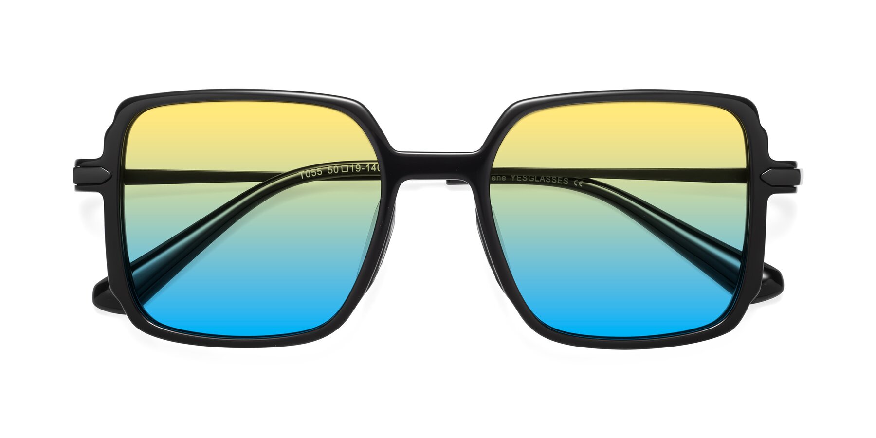 Folded Front of Darlene in Black with Yellow / Blue Gradient Lenses
