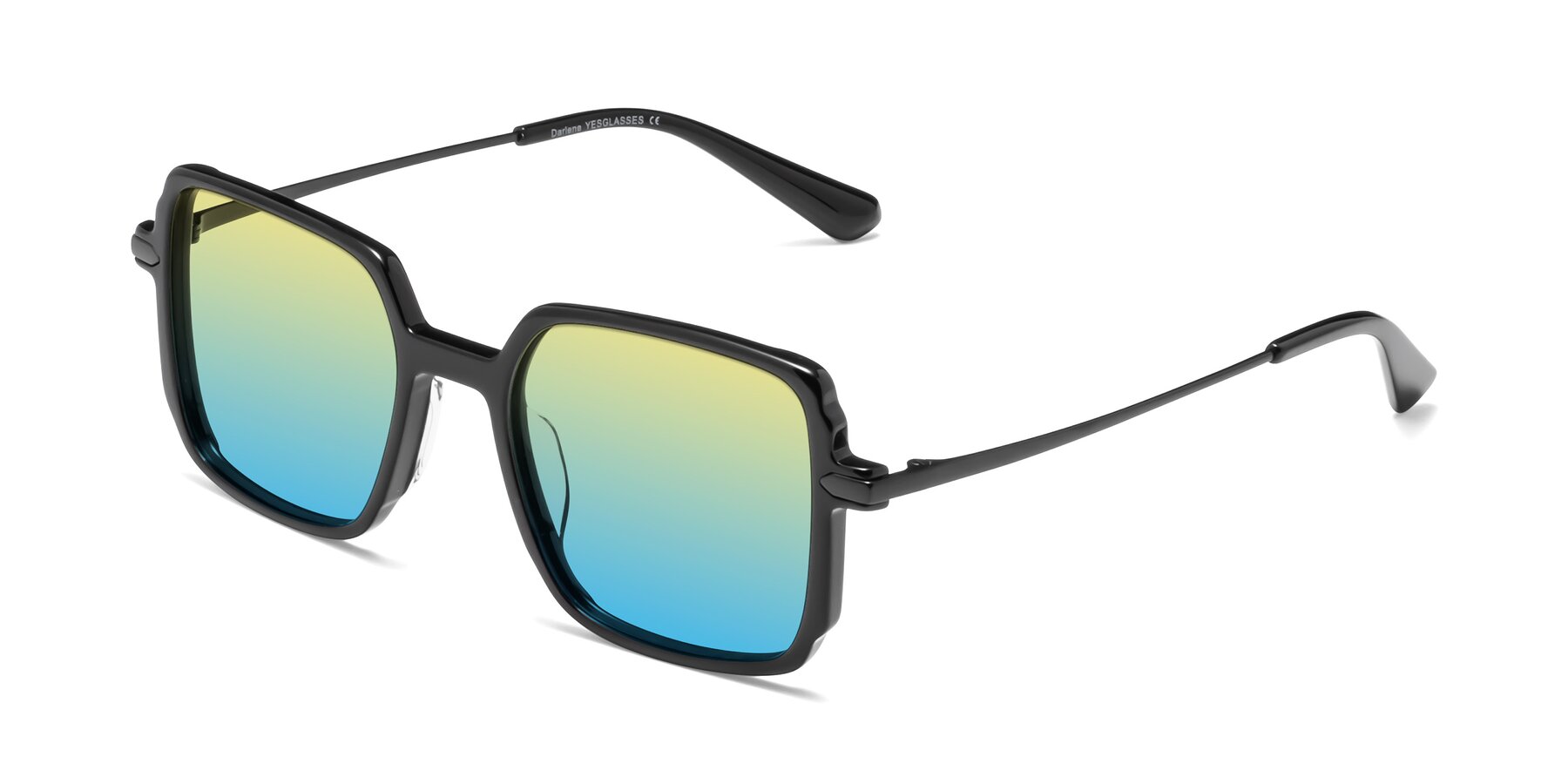Angle of Darlene in Black with Yellow / Blue Gradient Lenses