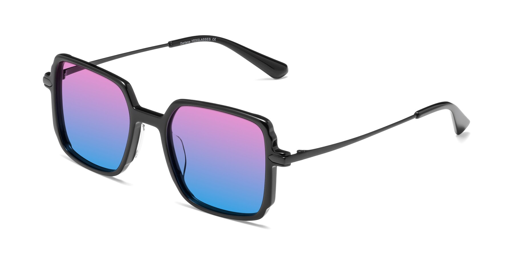 Angle of Darlene in Black with Pink / Blue Gradient Lenses