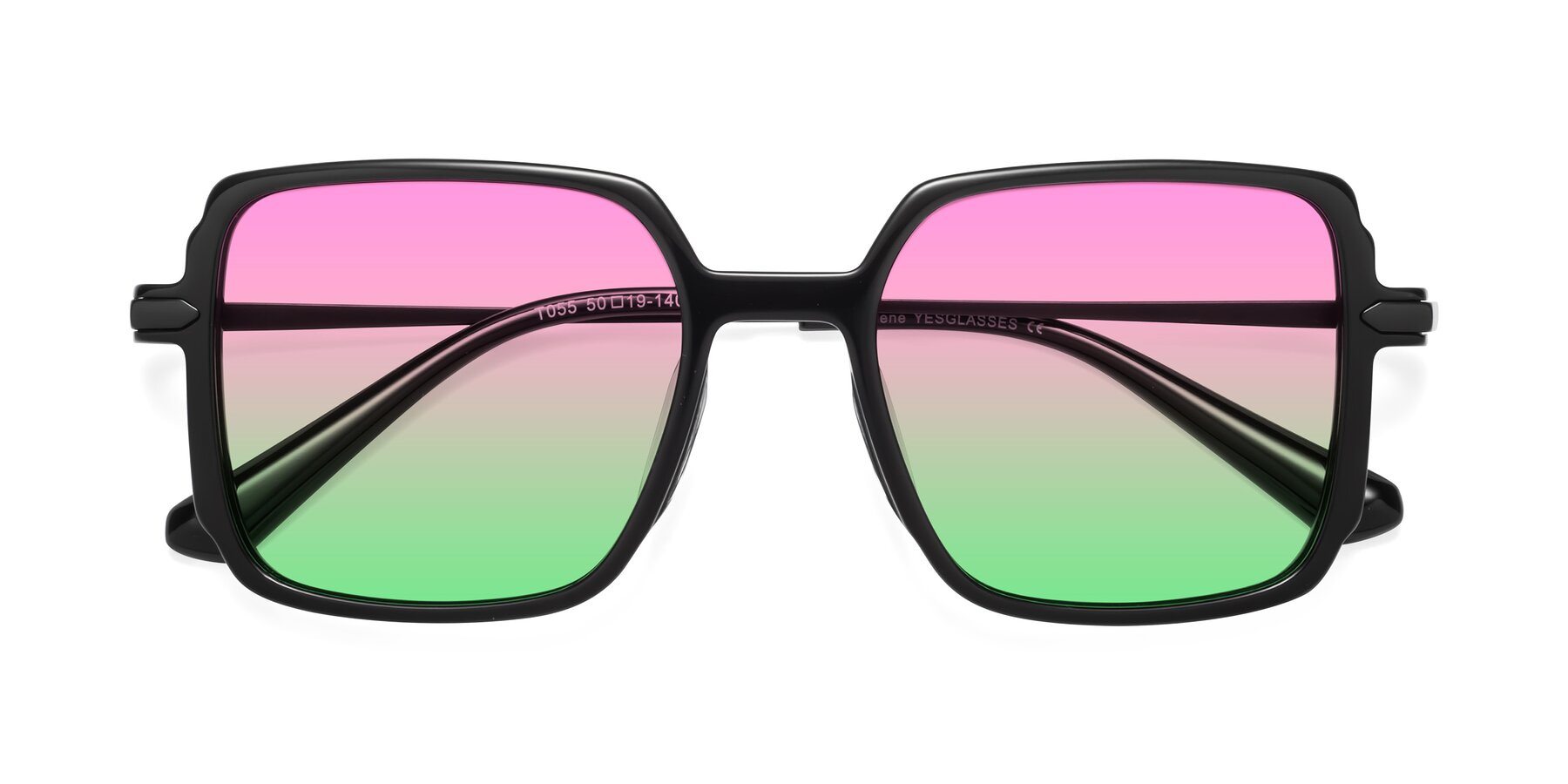 Folded Front of Darlene in Black with Pink / Green Gradient Lenses