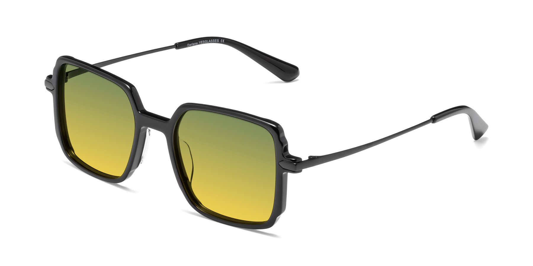 Angle of Darlene in Black with Green / Yellow Gradient Lenses