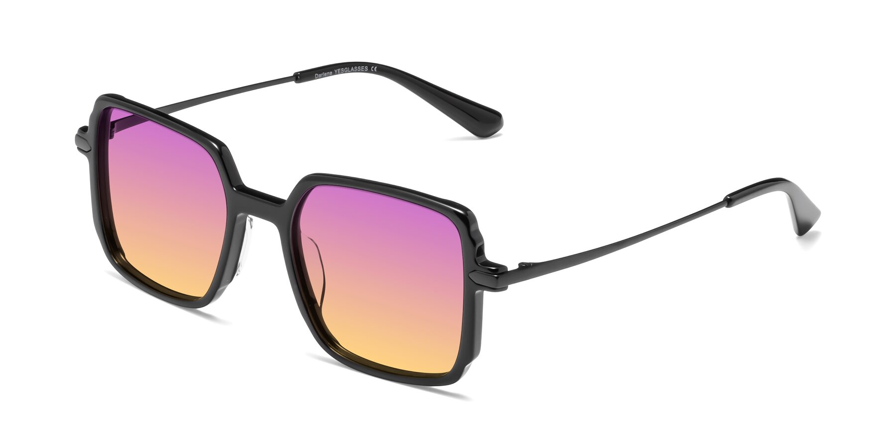 Angle of Darlene in Black with Purple / Yellow Gradient Lenses