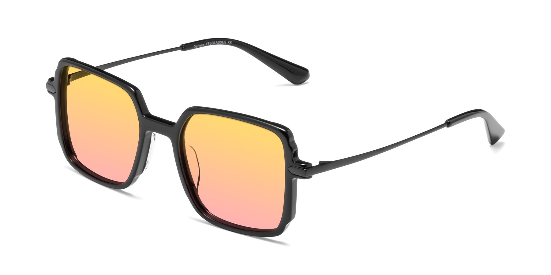 Angle of Darlene in Black with Yellow / Pink Gradient Lenses