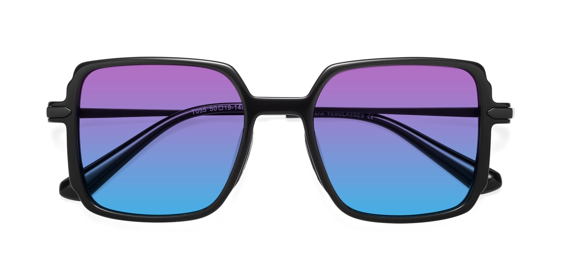 Folded Front of Darlene in Black with Purple / Blue Gradient Lenses