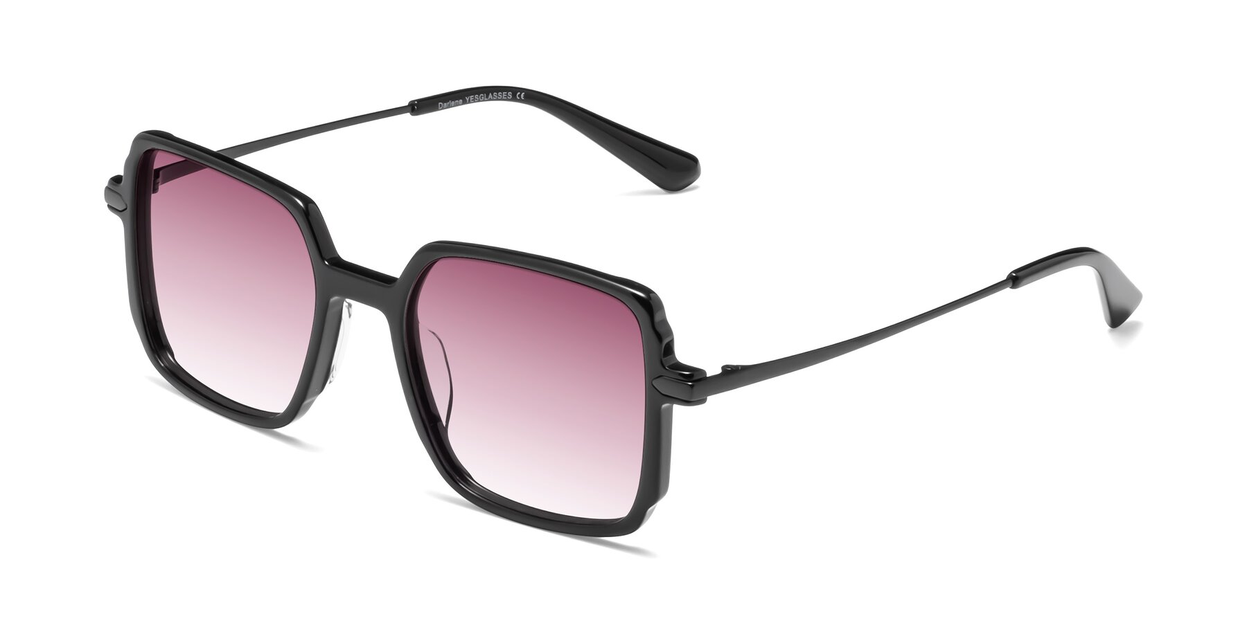 Angle of Darlene in Black with Wine Gradient Lenses