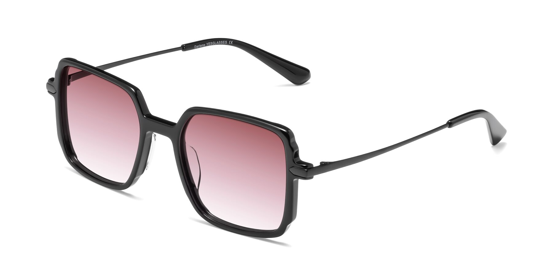 Angle of Darlene in Black with Garnet Gradient Lenses