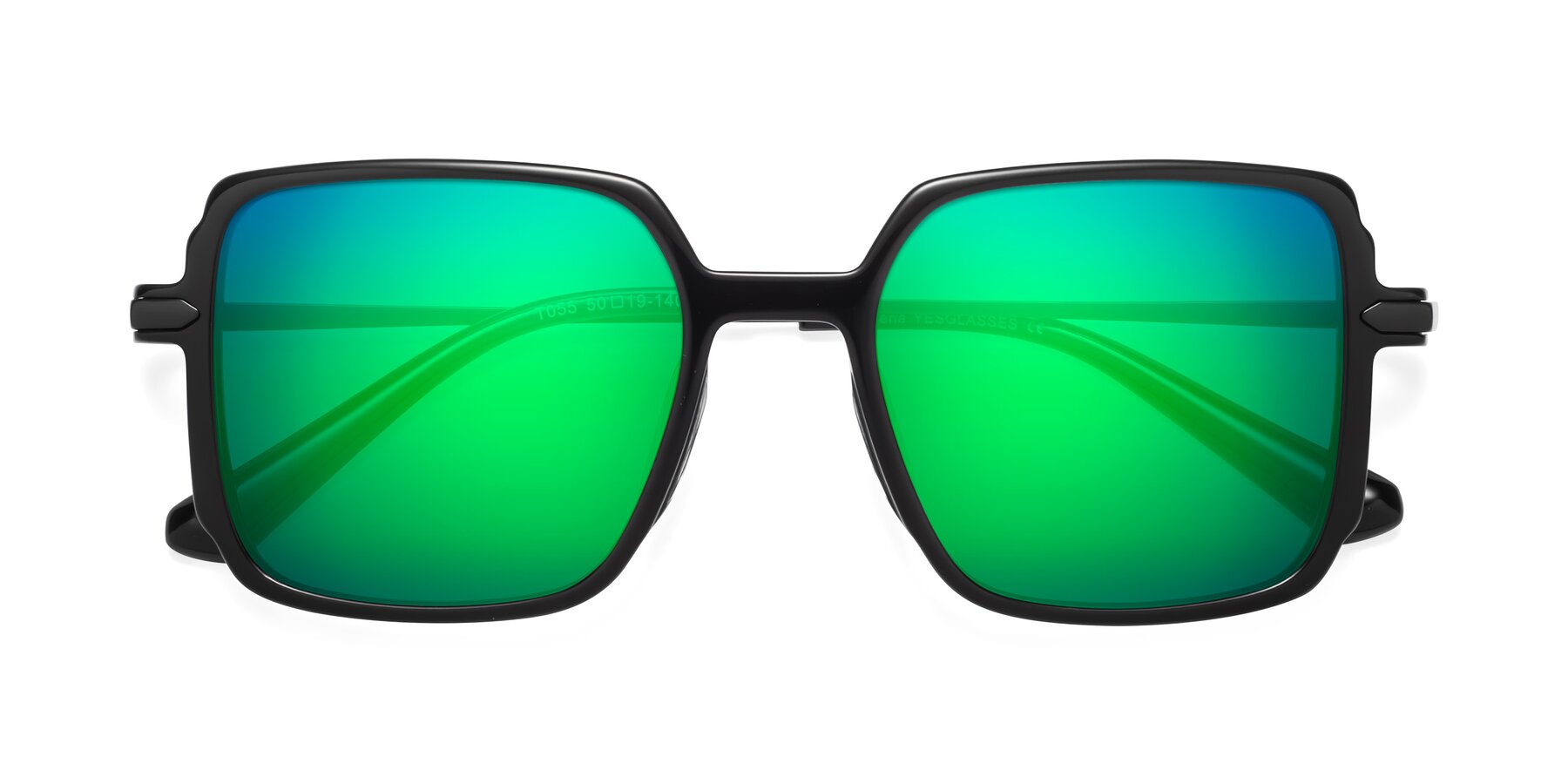 Folded Front of Darlene in Black with Green Mirrored Lenses