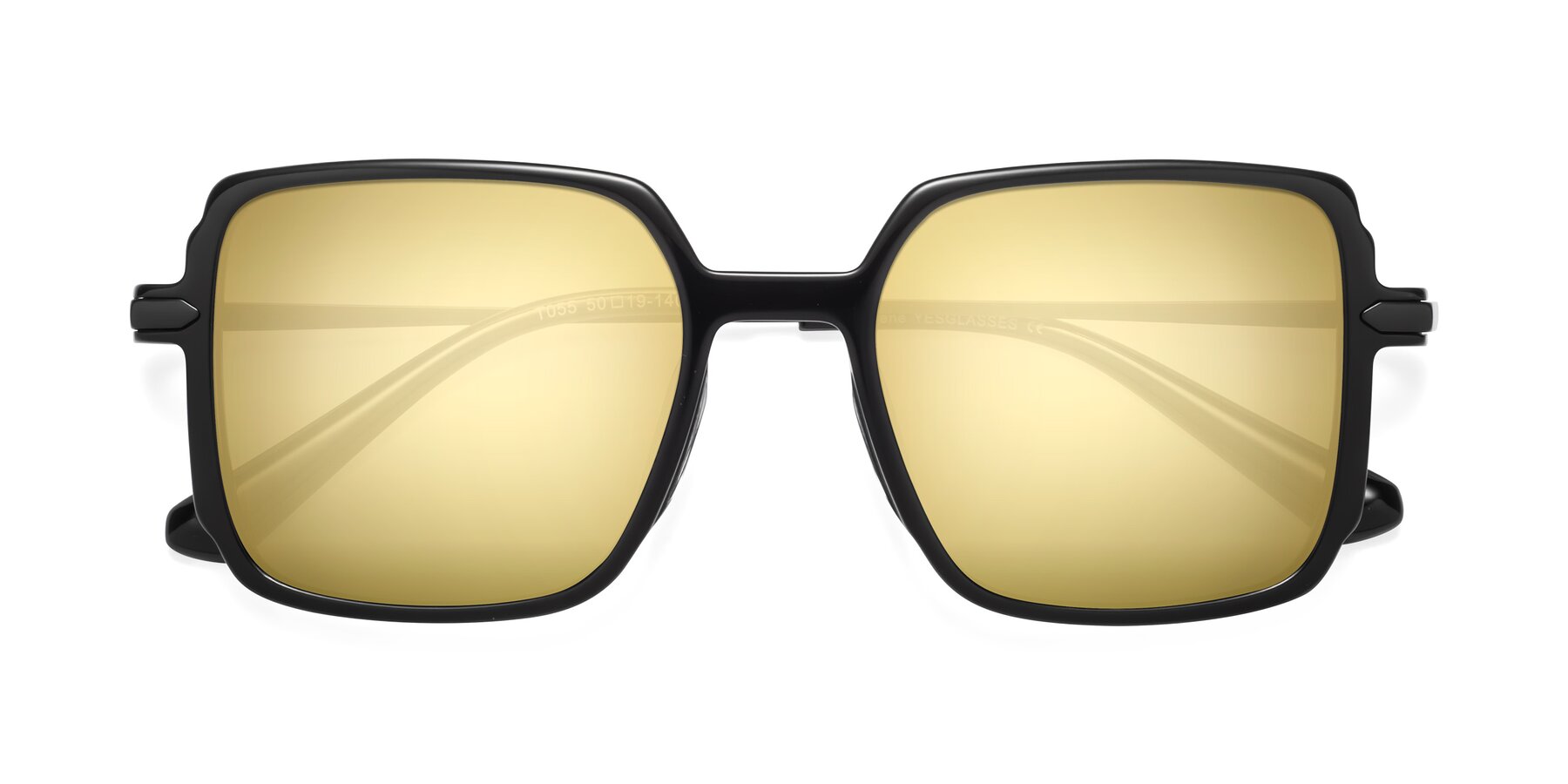 Folded Front of Darlene in Black with Gold Mirrored Lenses