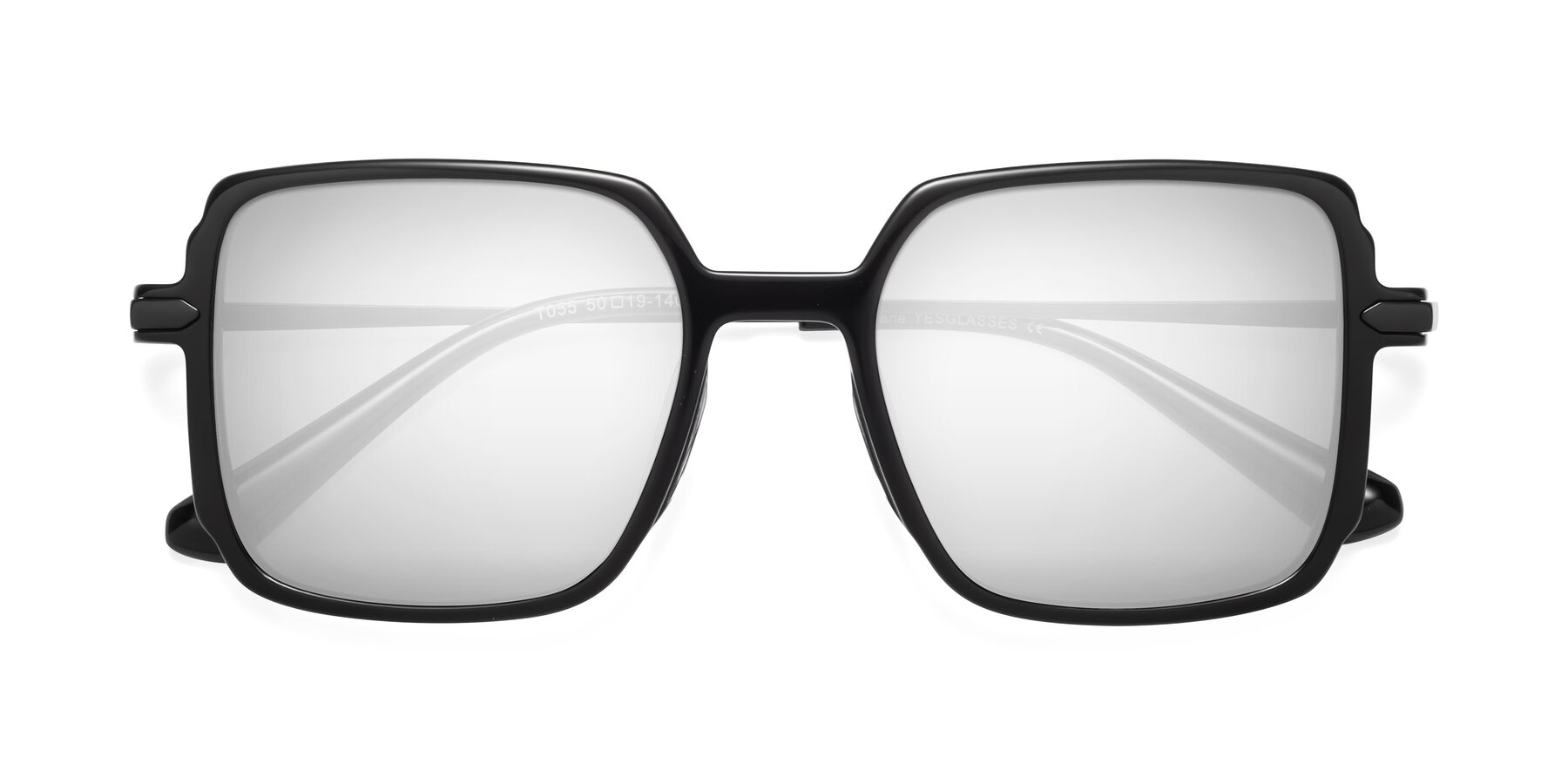 Folded Front of Darlene in Black with Silver Mirrored Lenses