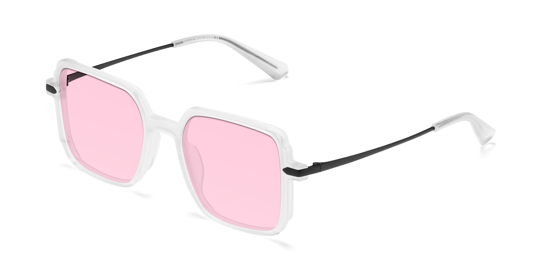 Angle of Darlene in White with Light Pink Tinted Lenses