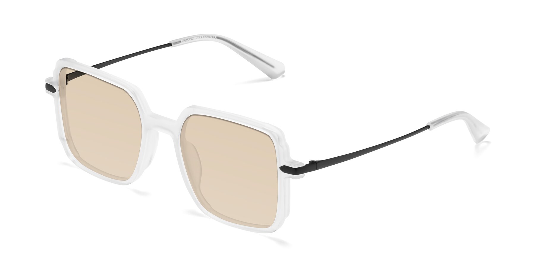 Angle of Darlene in White with Light Brown Tinted Lenses