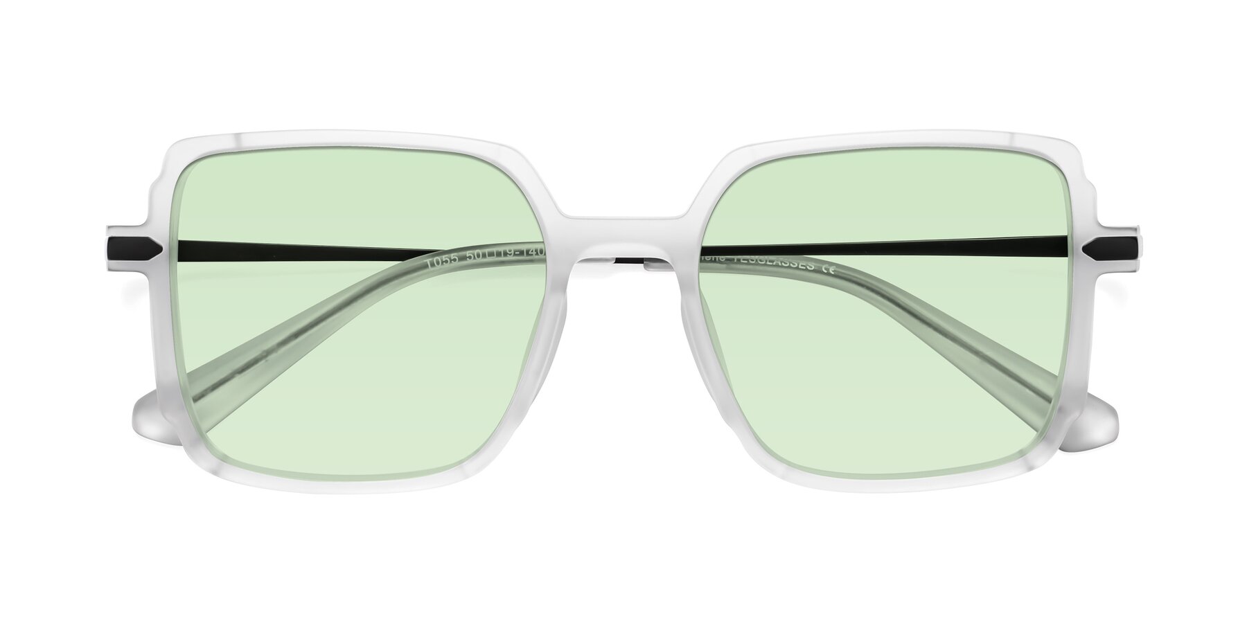 Folded Front of Darlene in White with Light Green Tinted Lenses