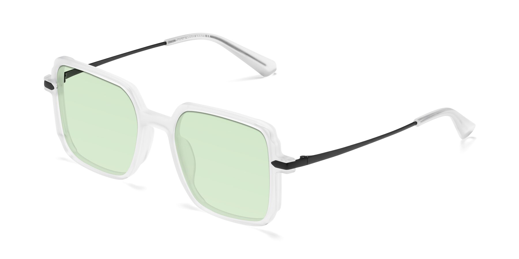 Angle of Darlene in White with Light Green Tinted Lenses