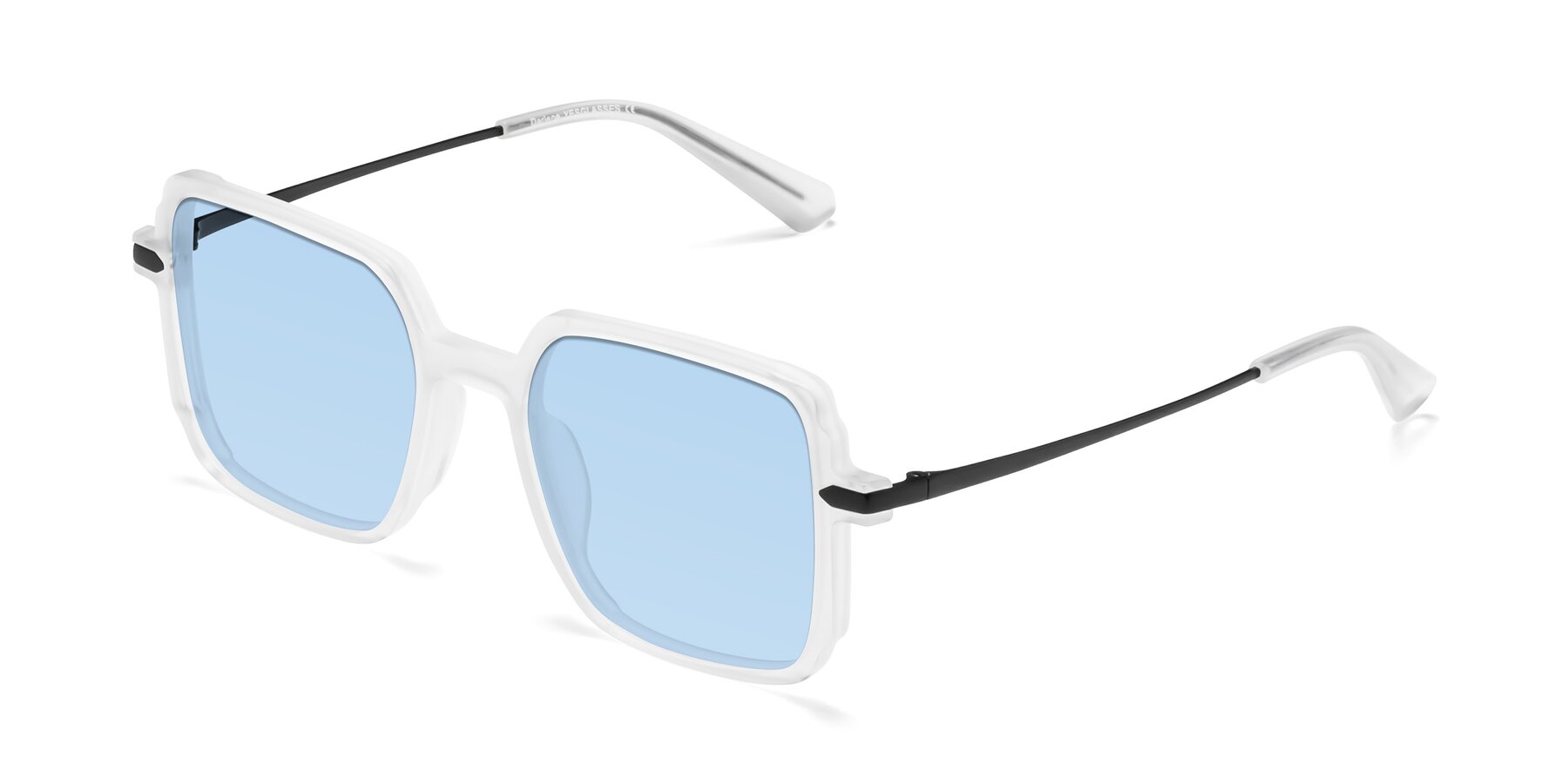 Angle of Darlene in White with Light Blue Tinted Lenses