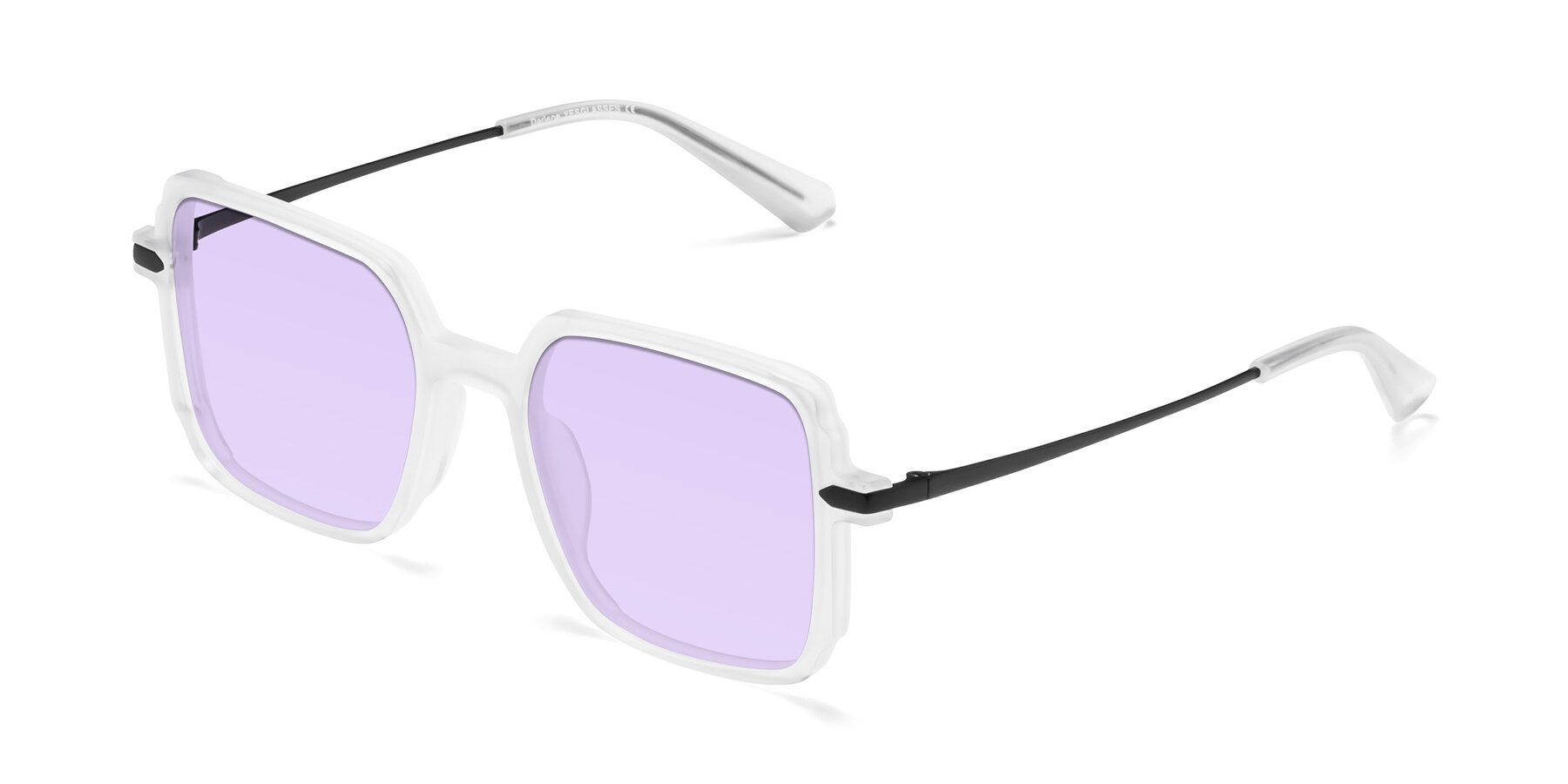 Angle of Darlene in White with Light Purple Tinted Lenses