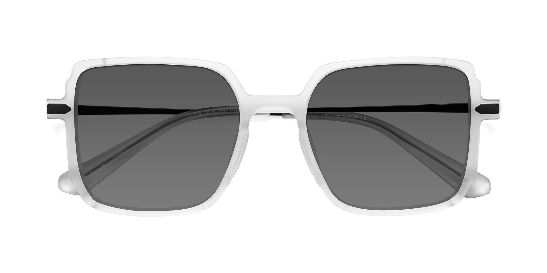 Folded Front of Darlene in White with Medium Gray Tinted Lenses