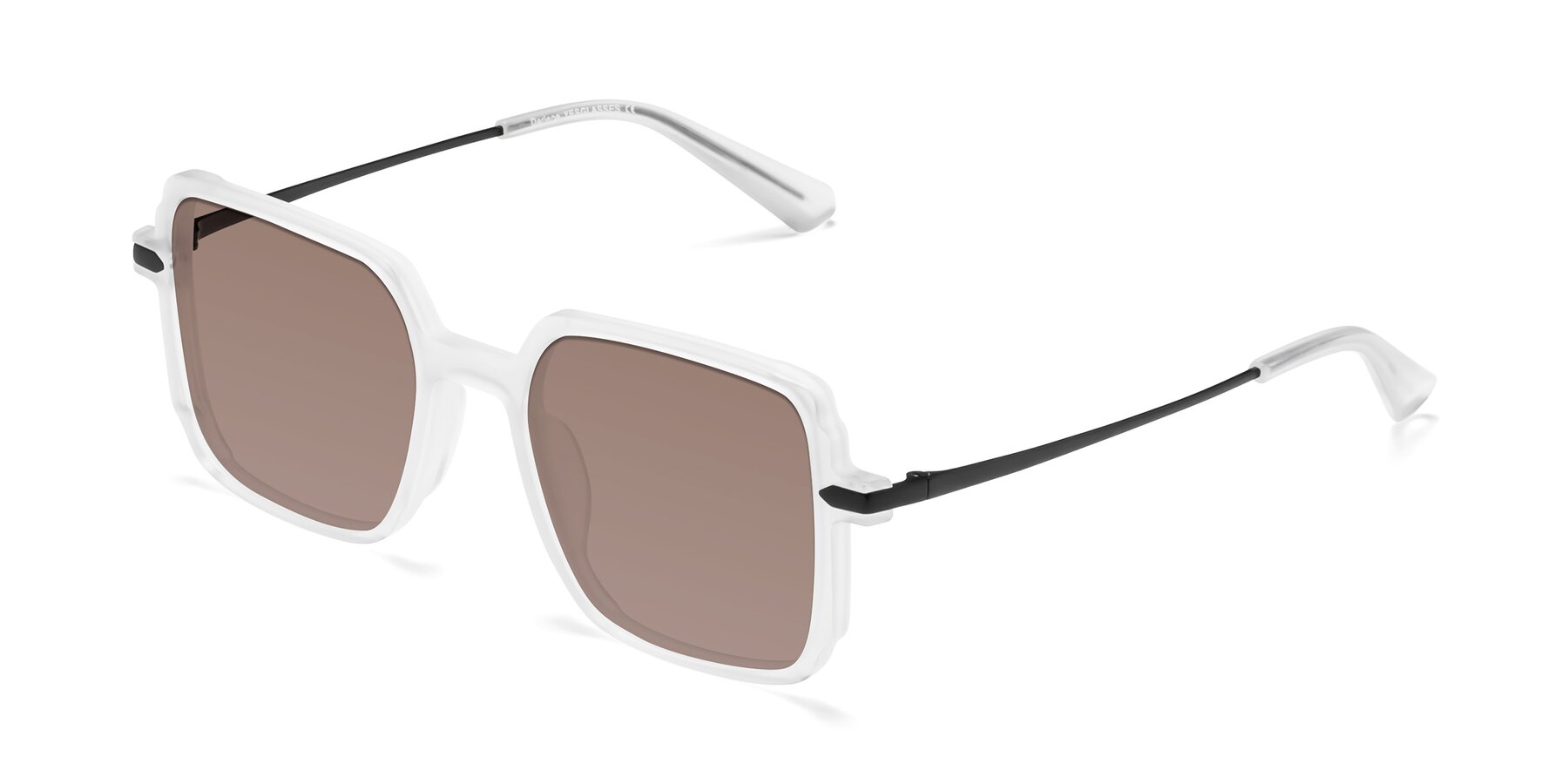 Angle of Darlene in White with Medium Brown Tinted Lenses