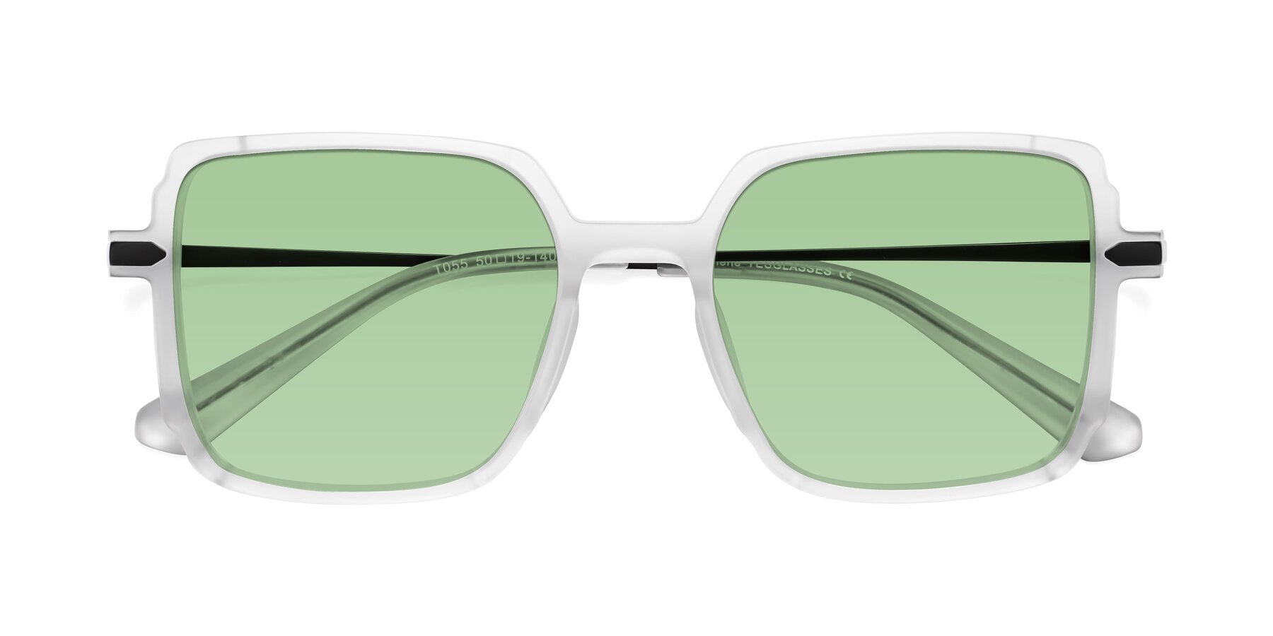 Folded Front of Darlene in White with Medium Green Tinted Lenses