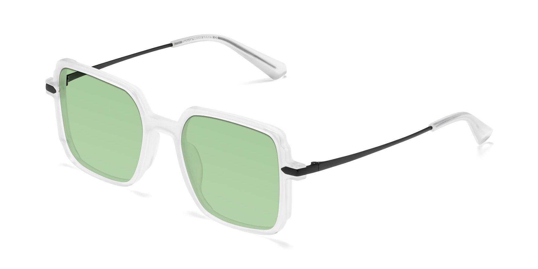 Angle of Darlene in White with Medium Green Tinted Lenses