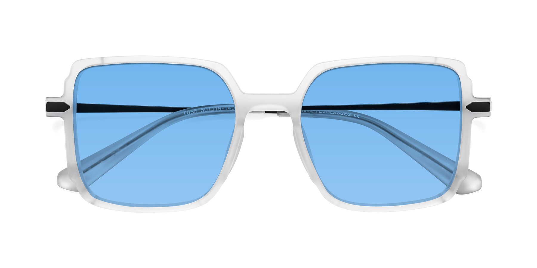 Folded Front of Darlene in White with Medium Blue Tinted Lenses