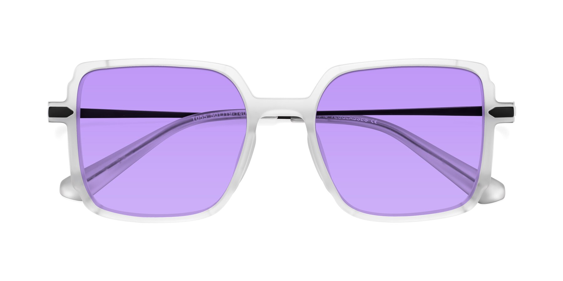 Folded Front of Darlene in White with Medium Purple Tinted Lenses