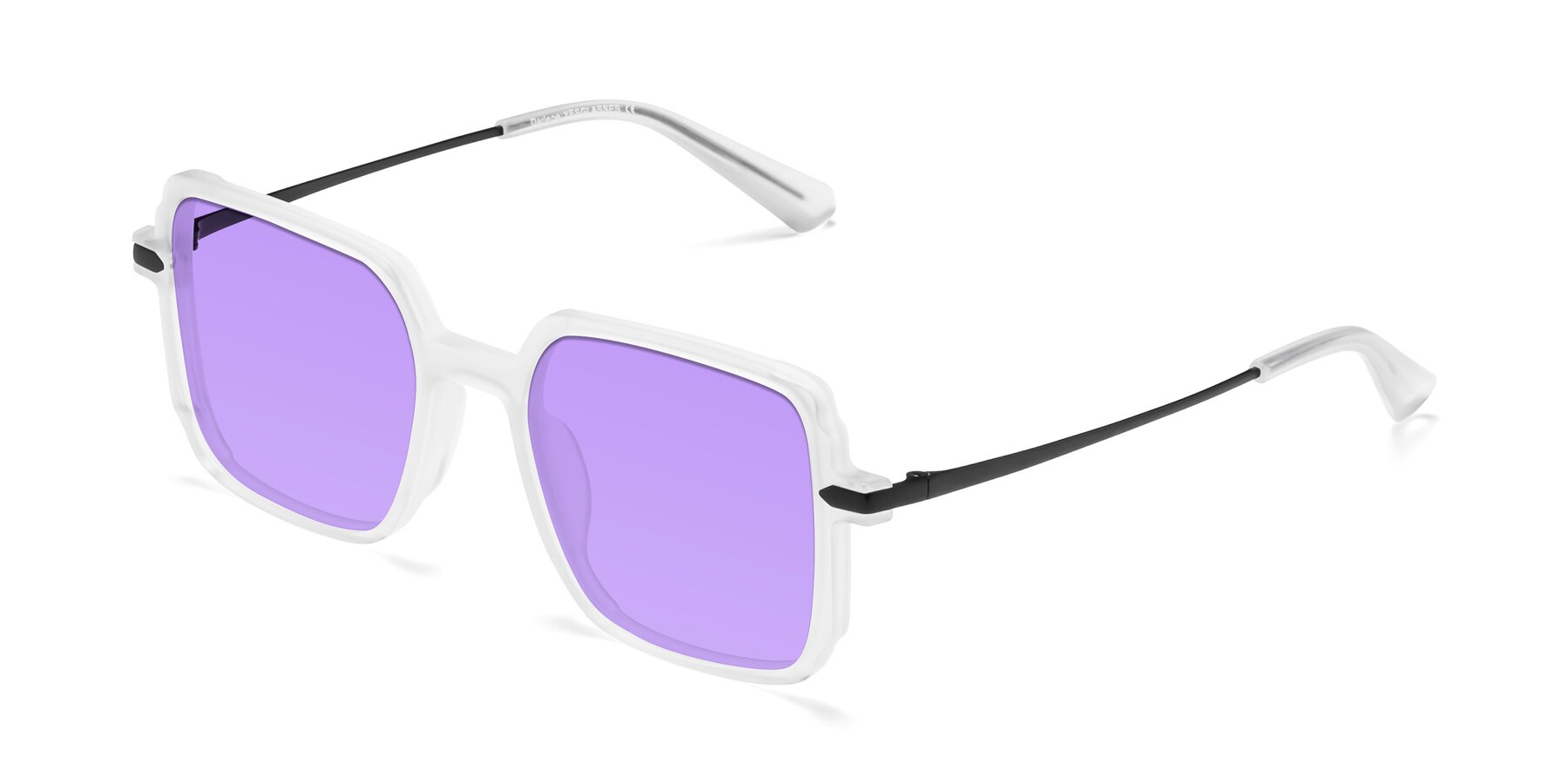 Angle of Darlene in White with Medium Purple Tinted Lenses