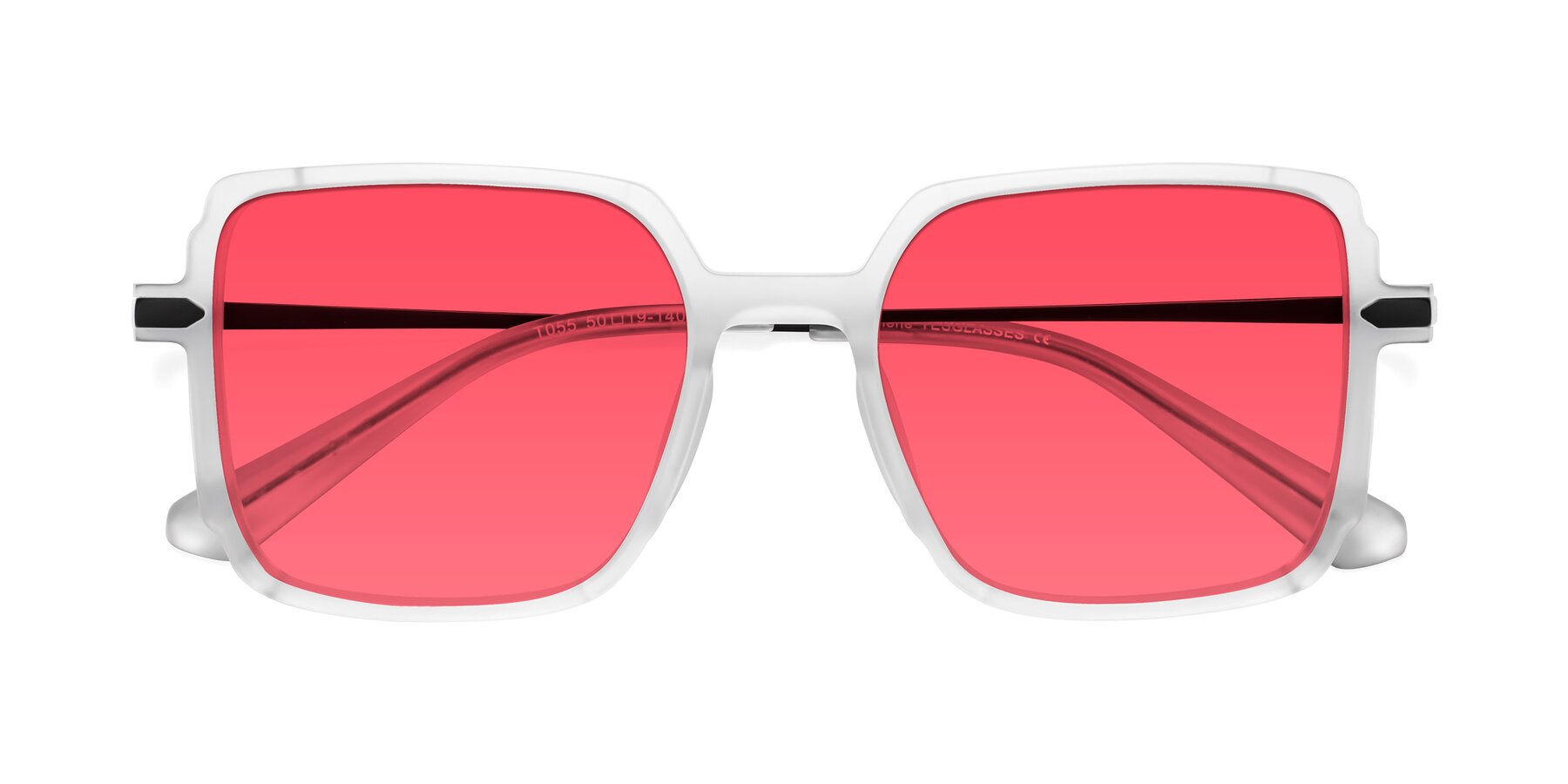 Folded Front of Darlene in White with Red Tinted Lenses