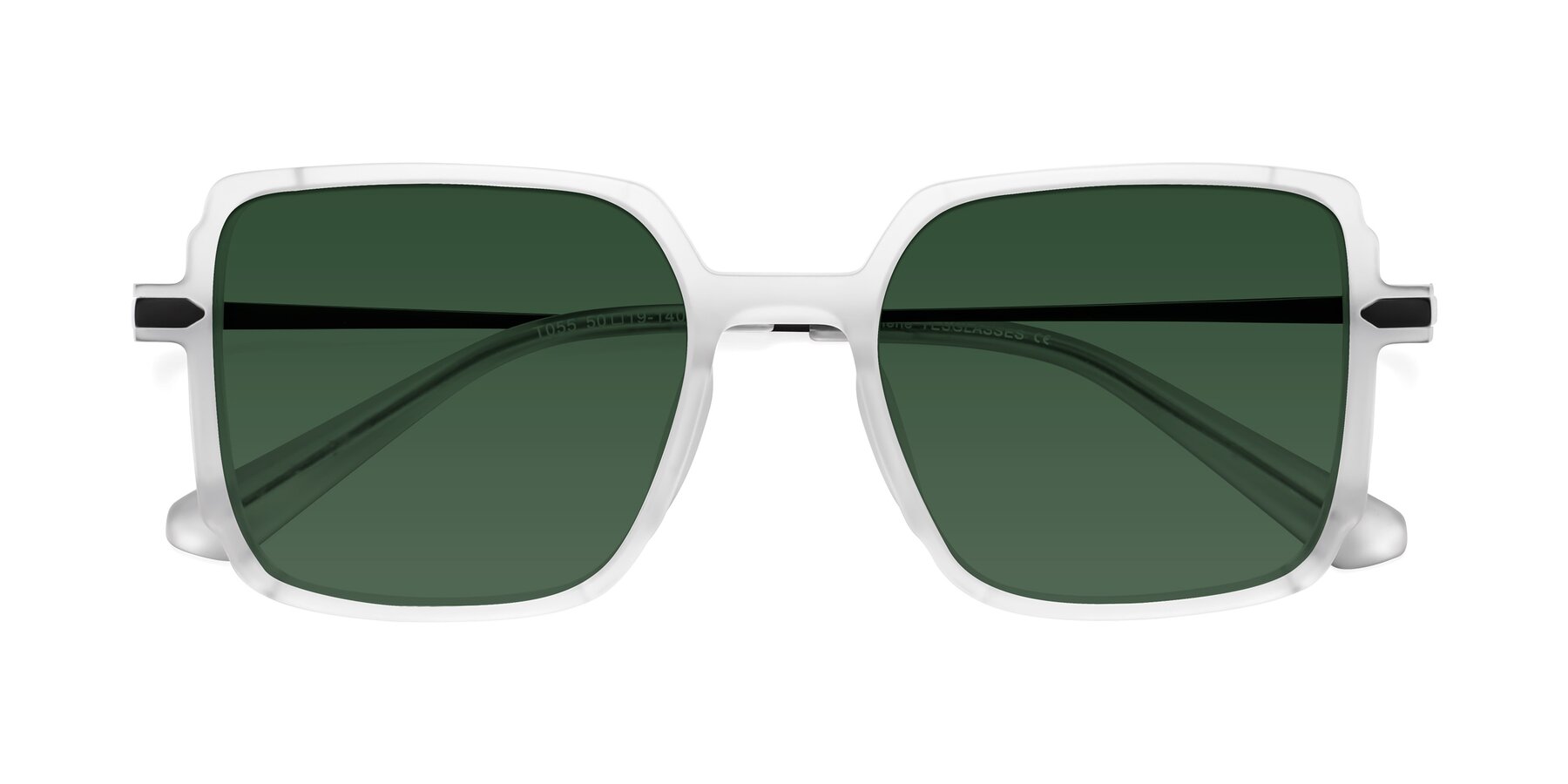 Folded Front of Darlene in White with Green Tinted Lenses