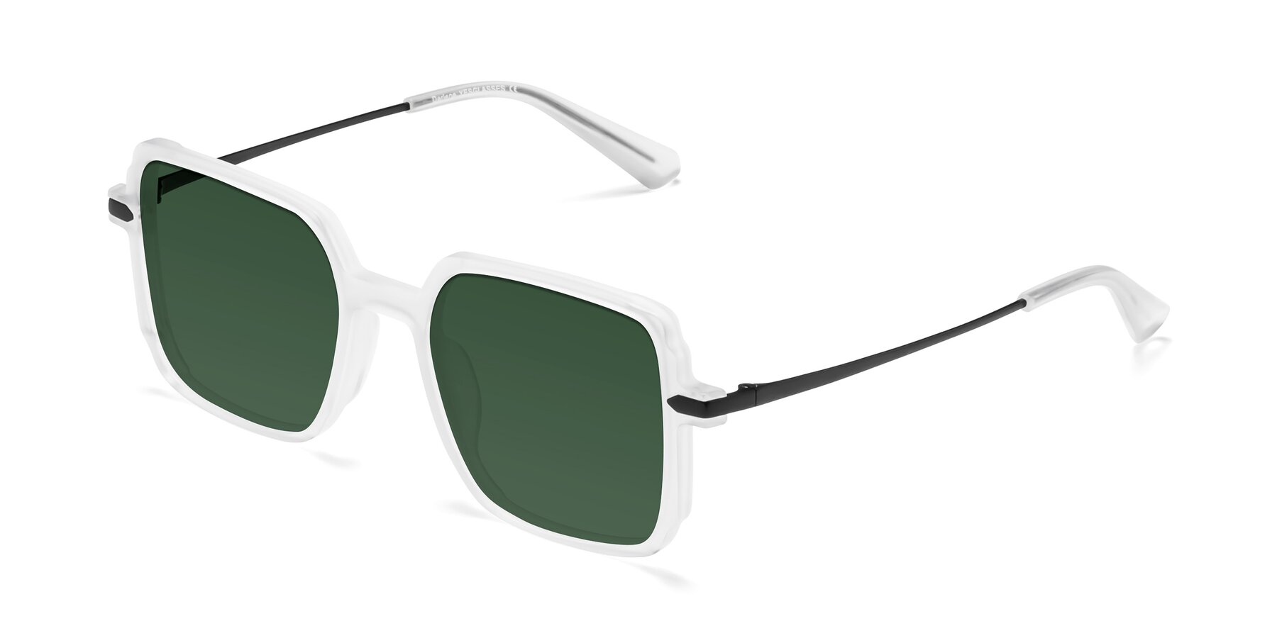 Angle of Darlene in White with Green Tinted Lenses