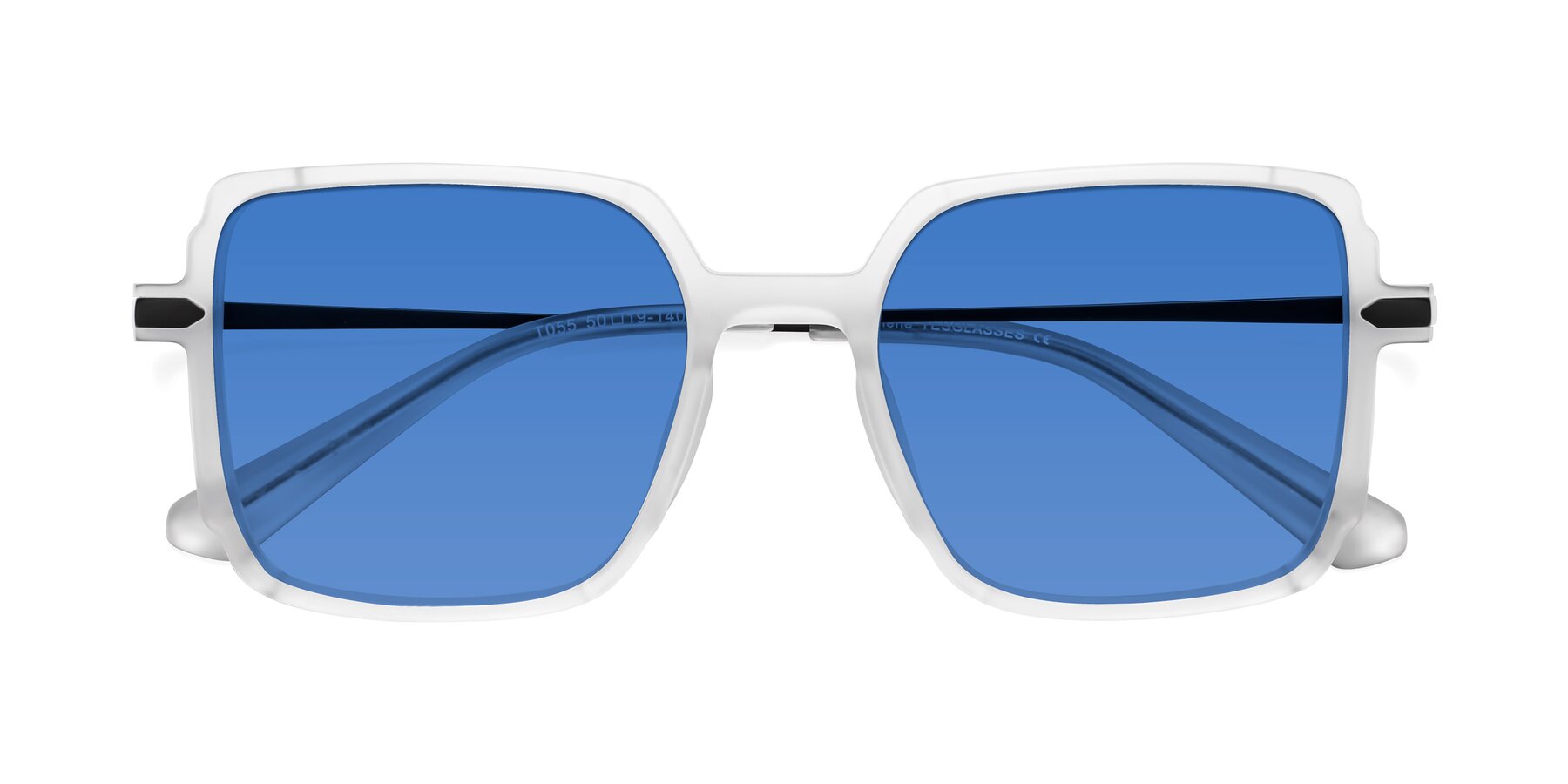 Folded Front of Darlene in White with Blue Tinted Lenses
