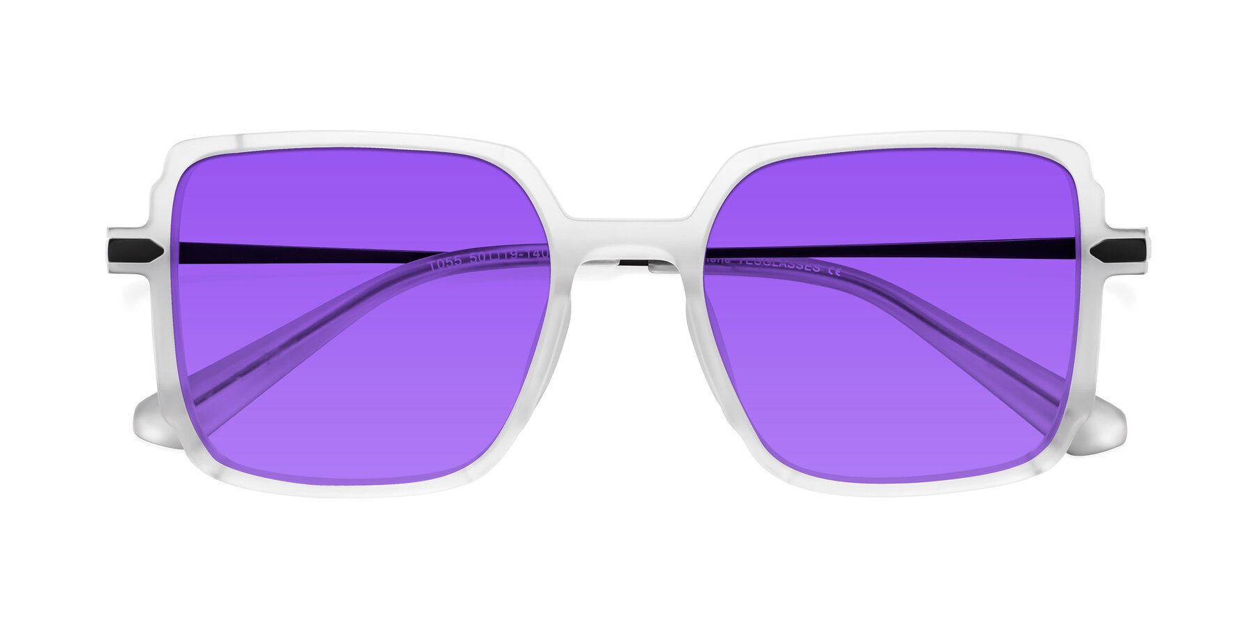 Folded Front of Darlene in White with Purple Tinted Lenses