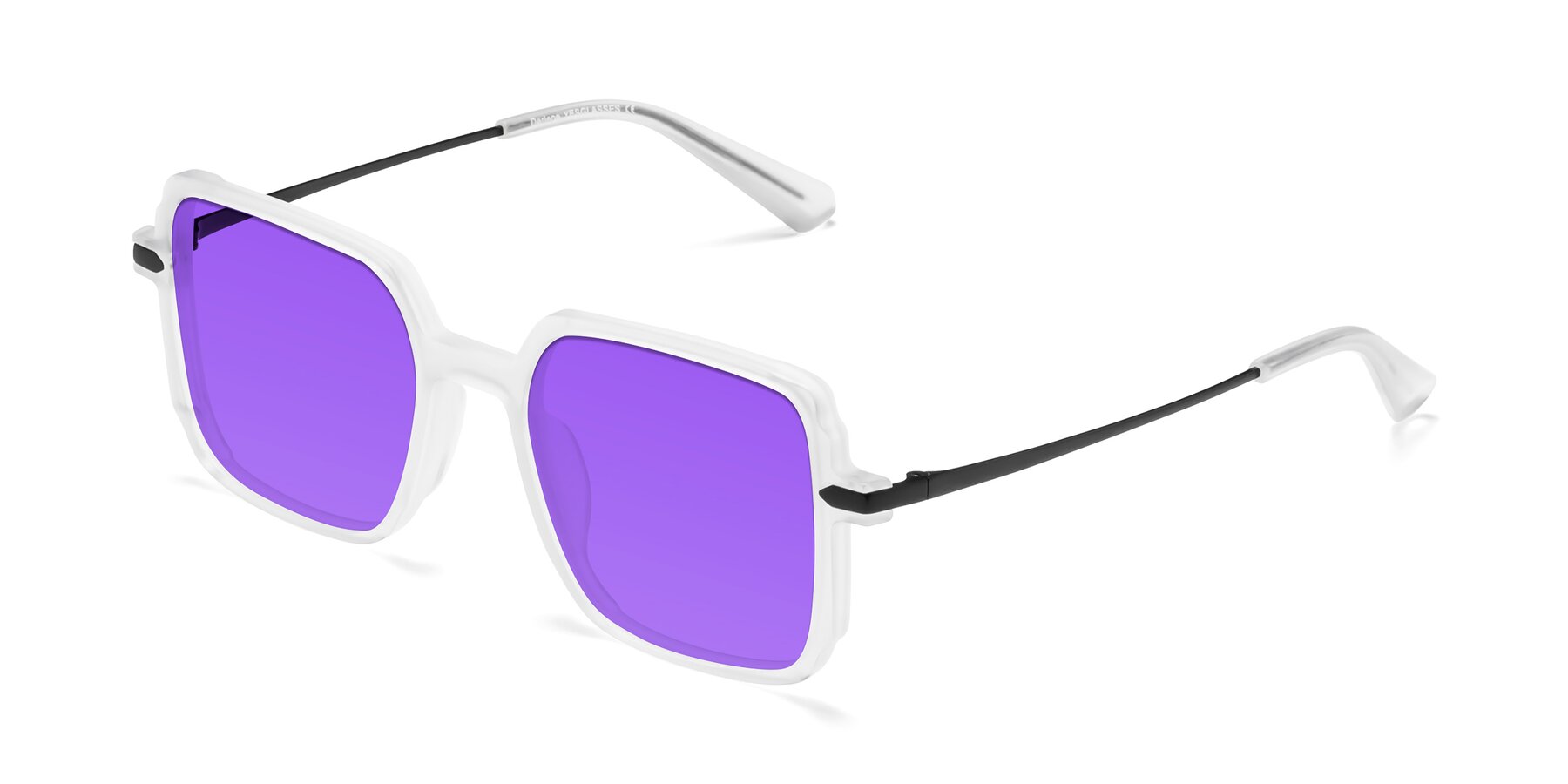 Angle of Darlene in White with Purple Tinted Lenses