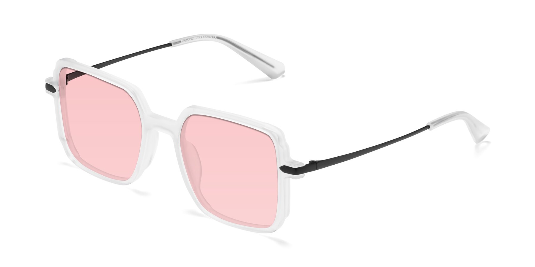 Angle of Darlene in White with Light Garnet Tinted Lenses