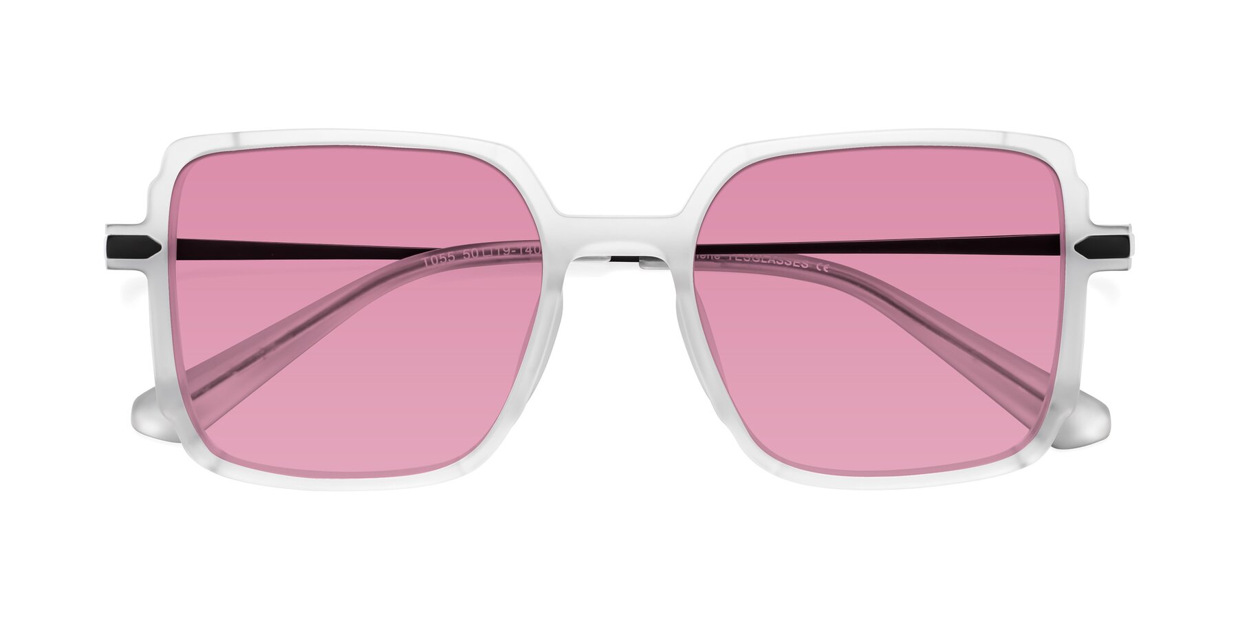 Folded Front of Darlene in White with Medium Wine Tinted Lenses