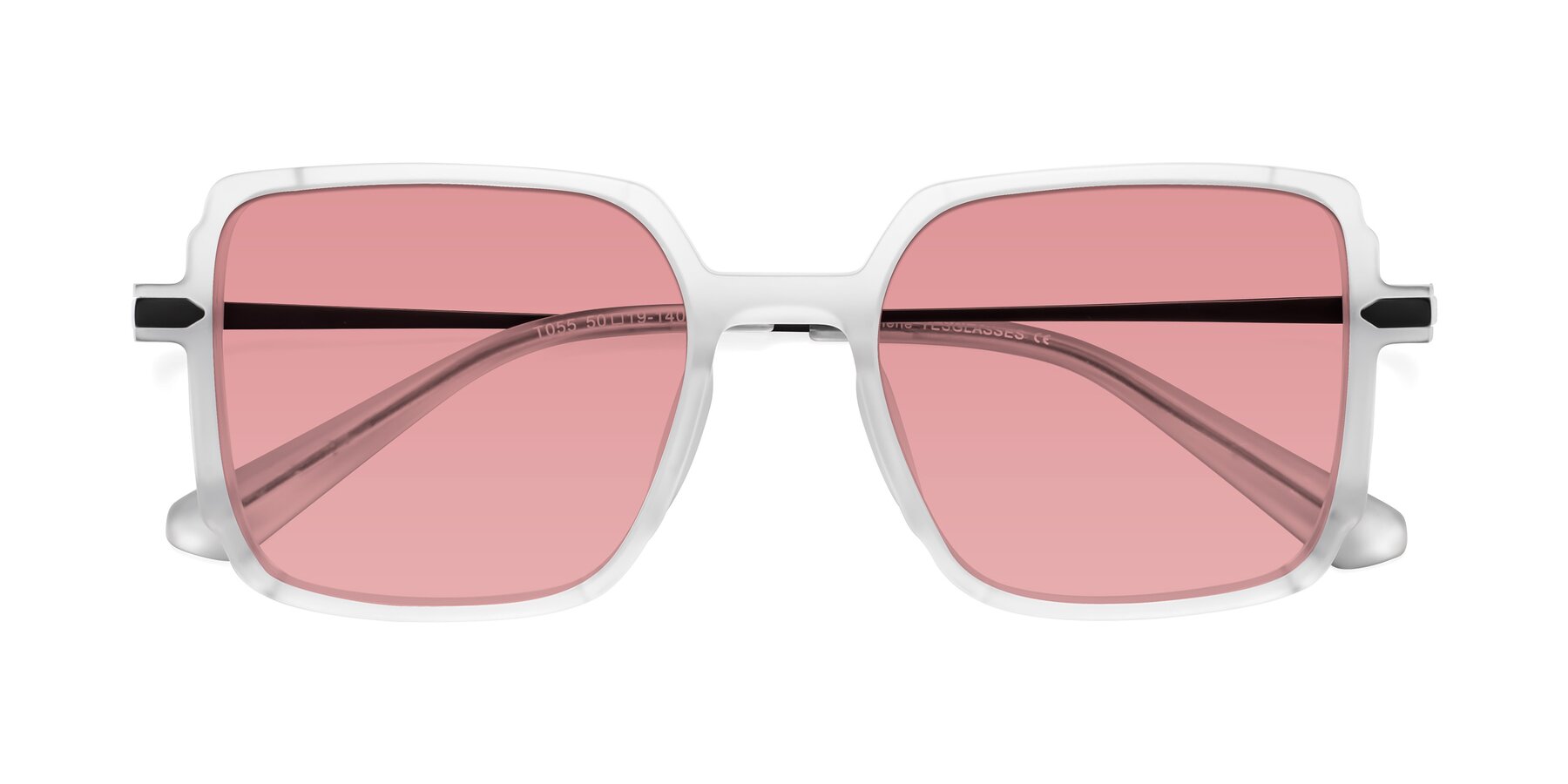 Folded Front of Darlene in White with Medium Garnet Tinted Lenses