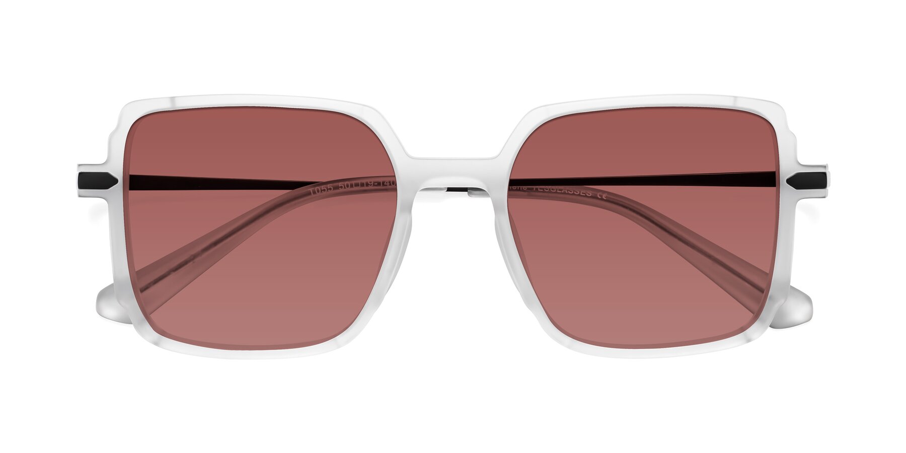 Folded Front of Darlene in White with Garnet Tinted Lenses