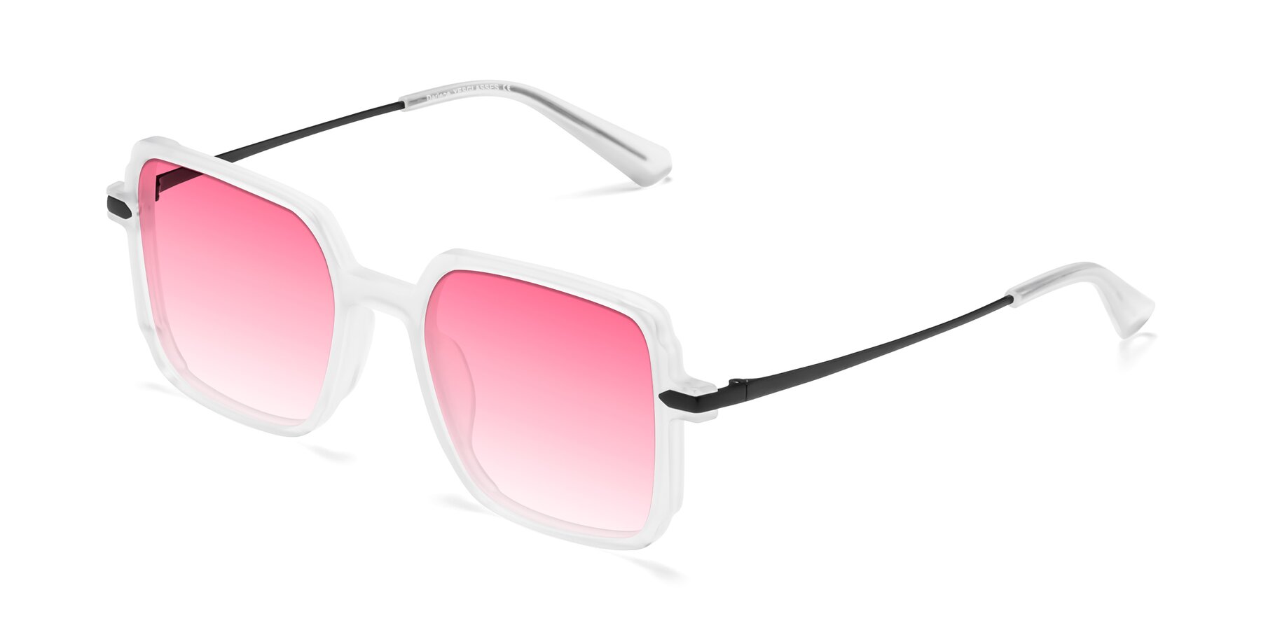 Angle of Darlene in White with Pink Gradient Lenses