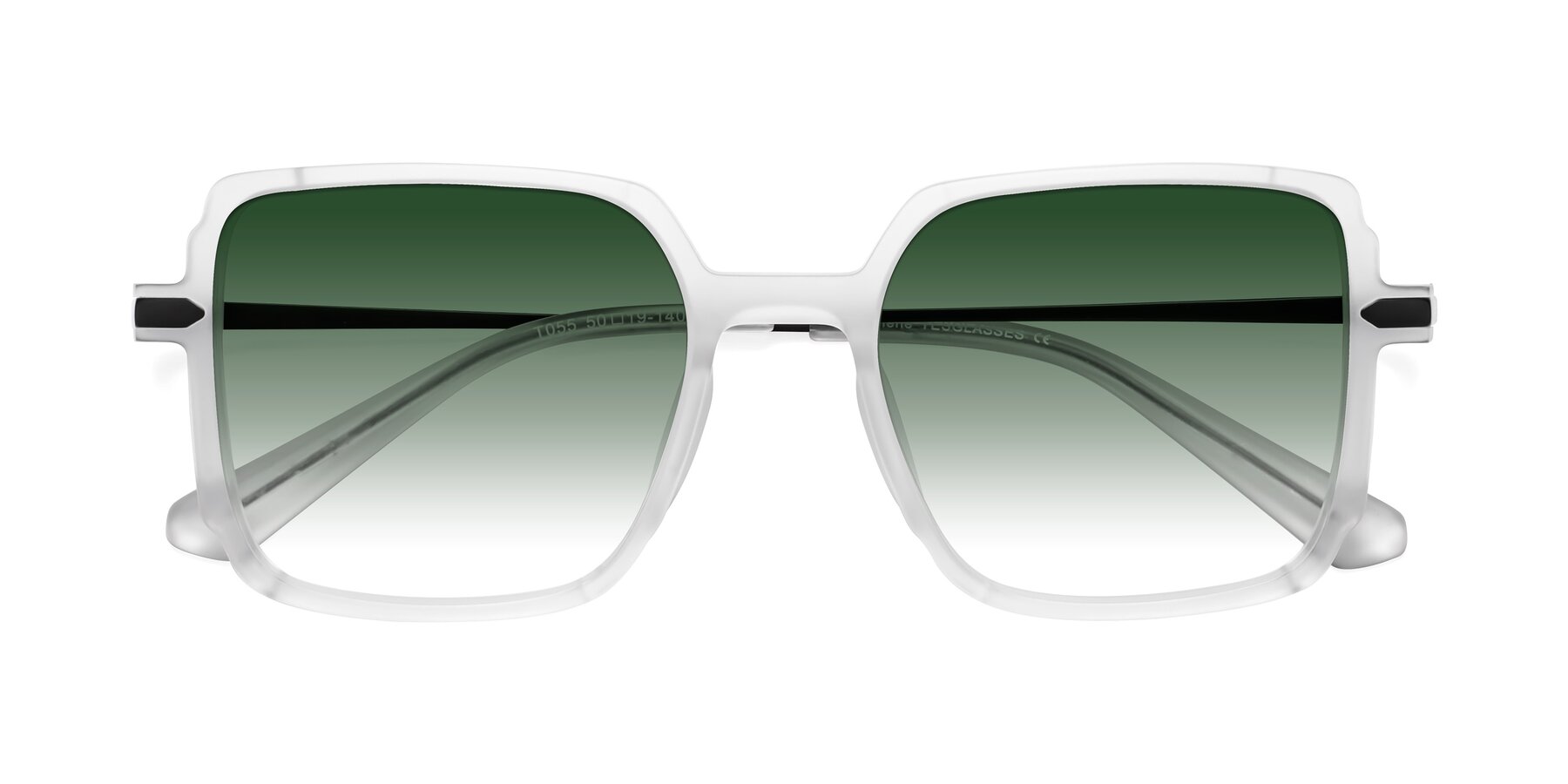 Folded Front of Darlene in White with Green Gradient Lenses