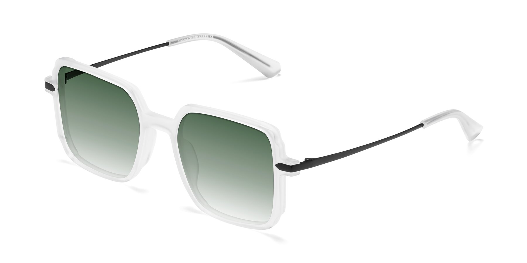 Angle of Darlene in White with Green Gradient Lenses