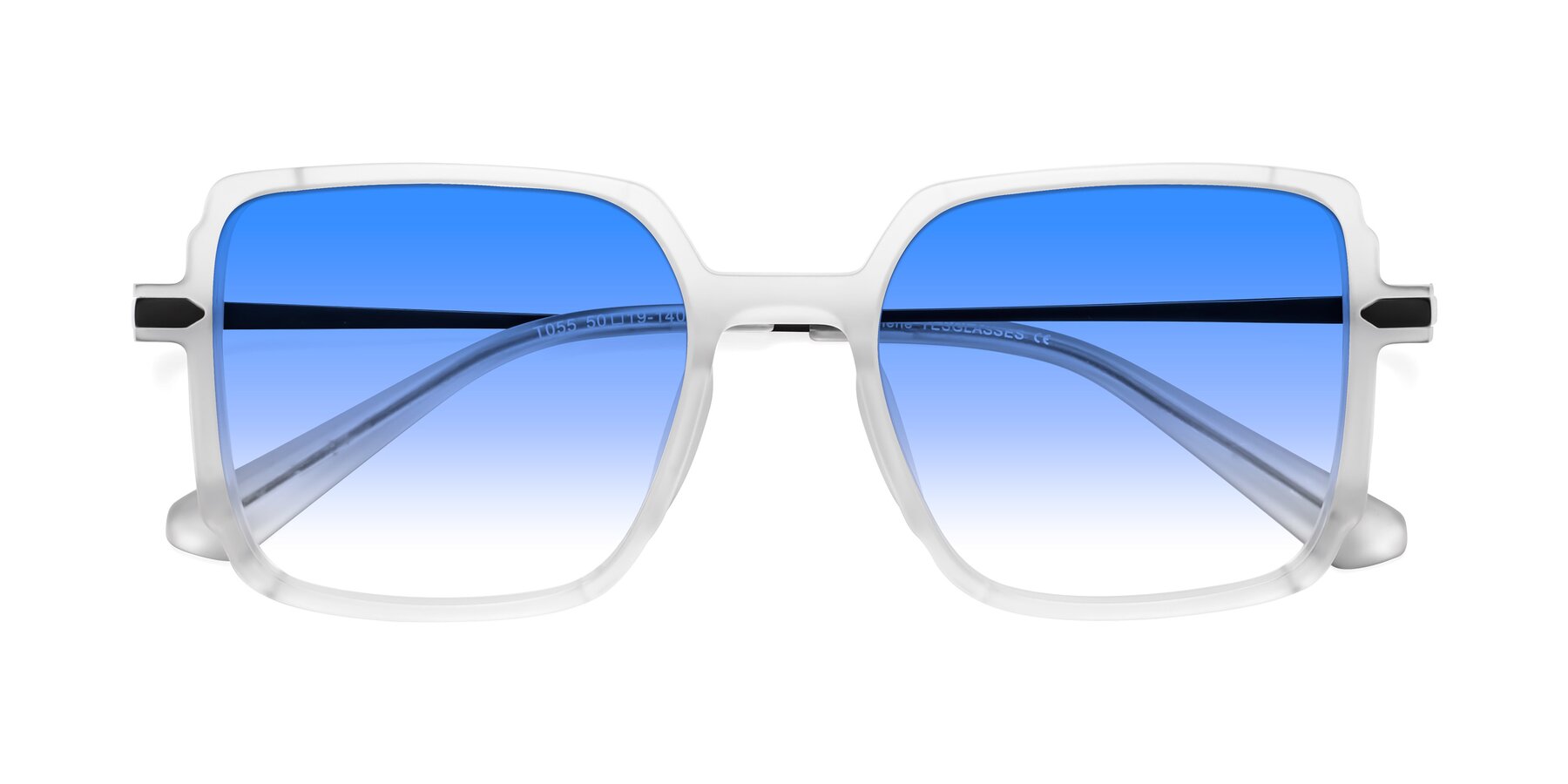 Folded Front of Darlene in White with Blue Gradient Lenses