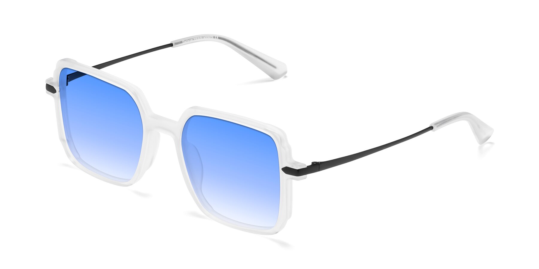 Angle of Darlene in White with Blue Gradient Lenses
