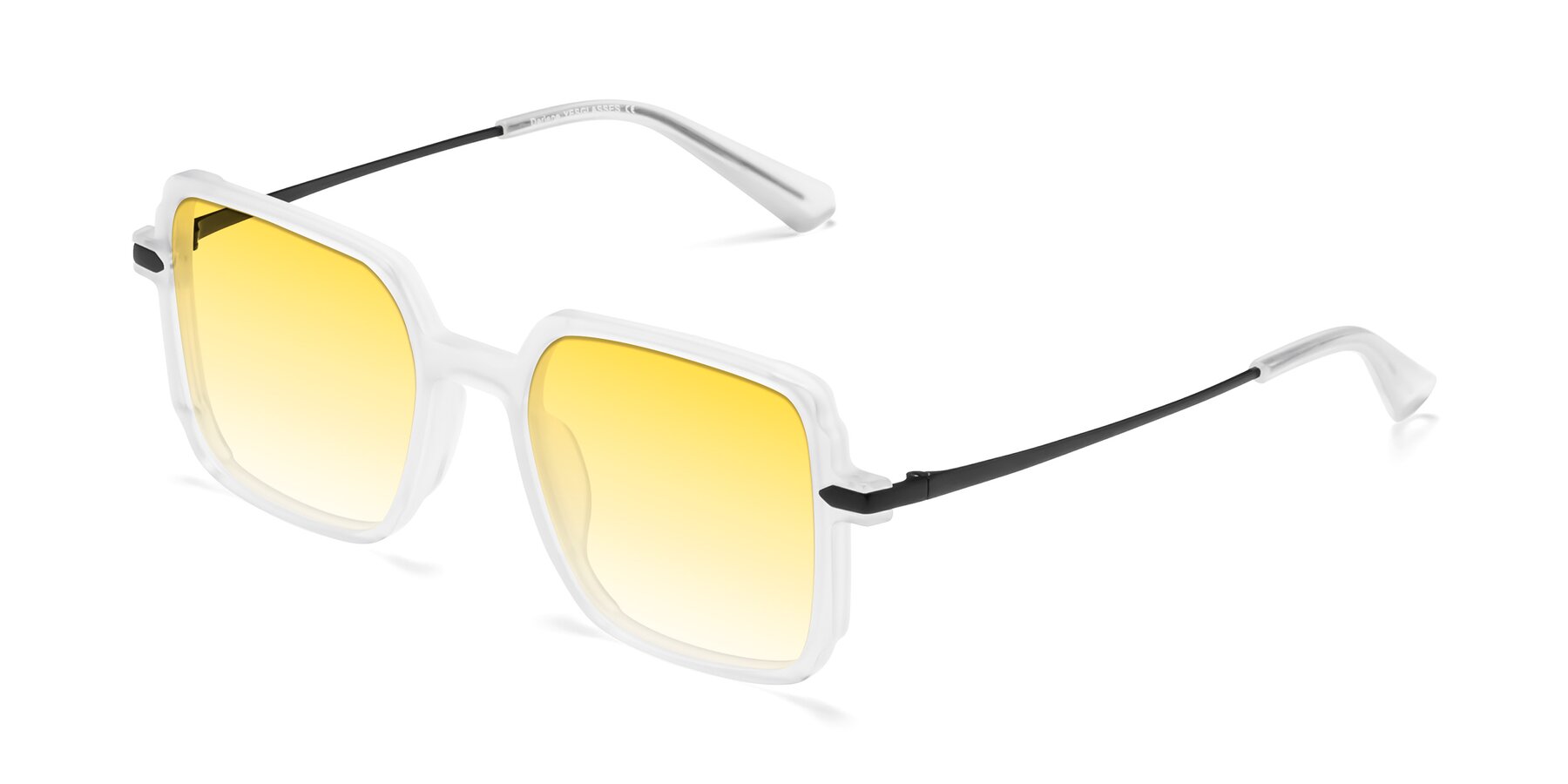 Angle of Darlene in White with Yellow Gradient Lenses