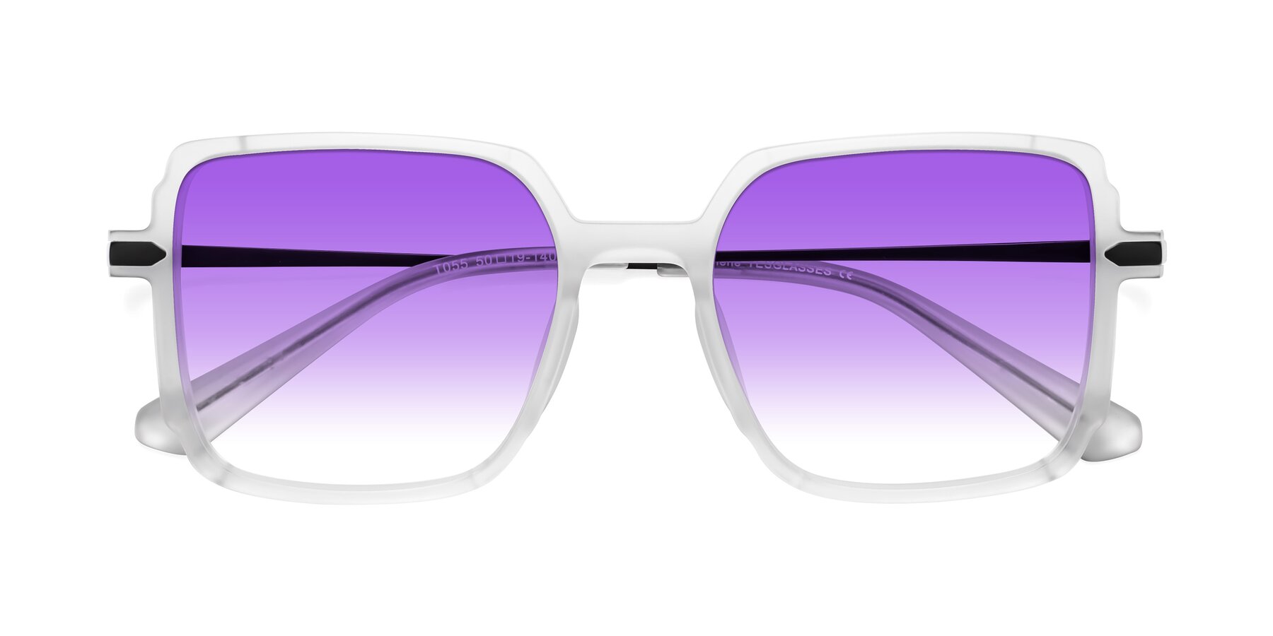 Folded Front of Darlene in White with Purple Gradient Lenses
