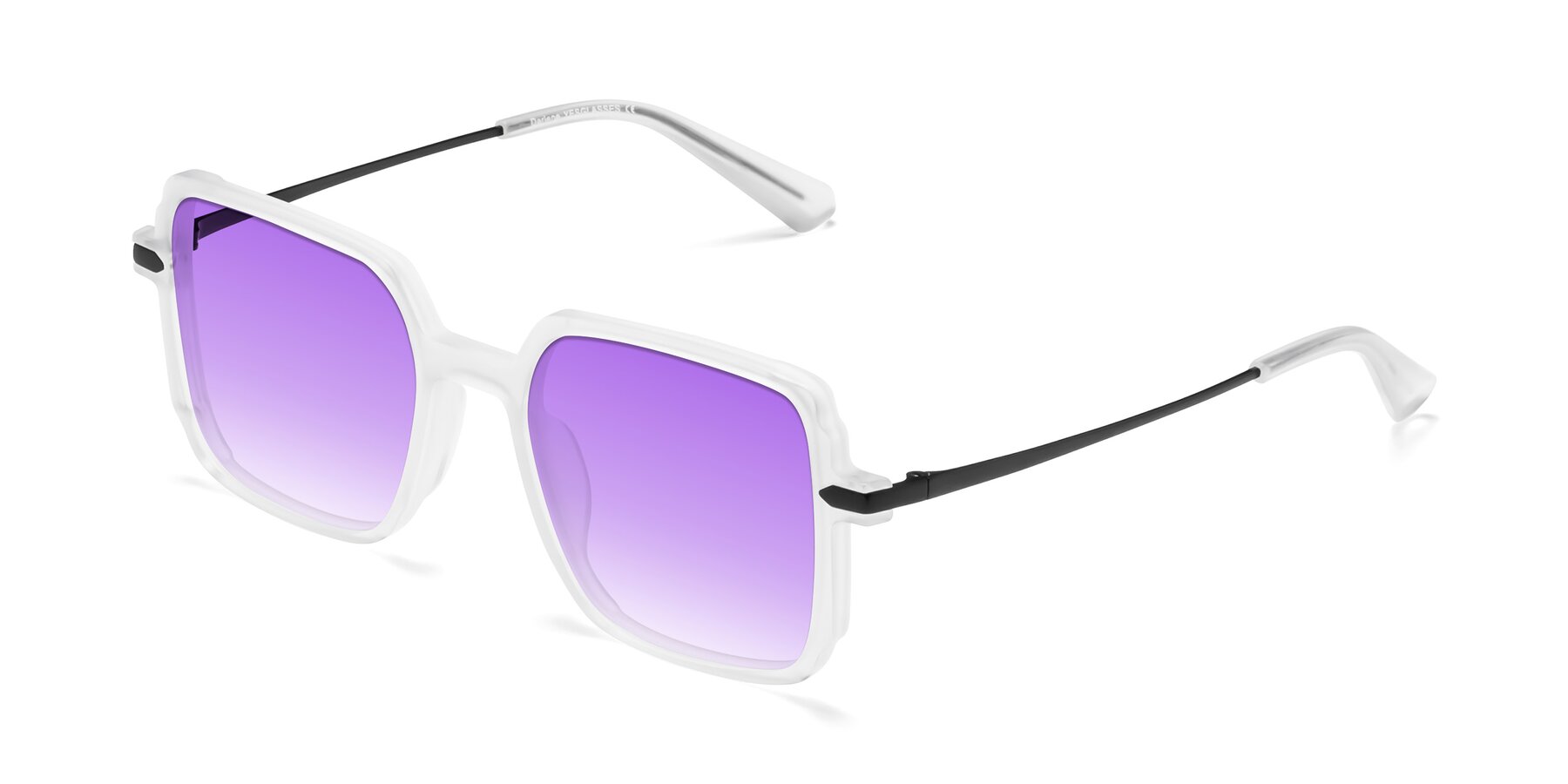 Angle of Darlene in White with Purple Gradient Lenses