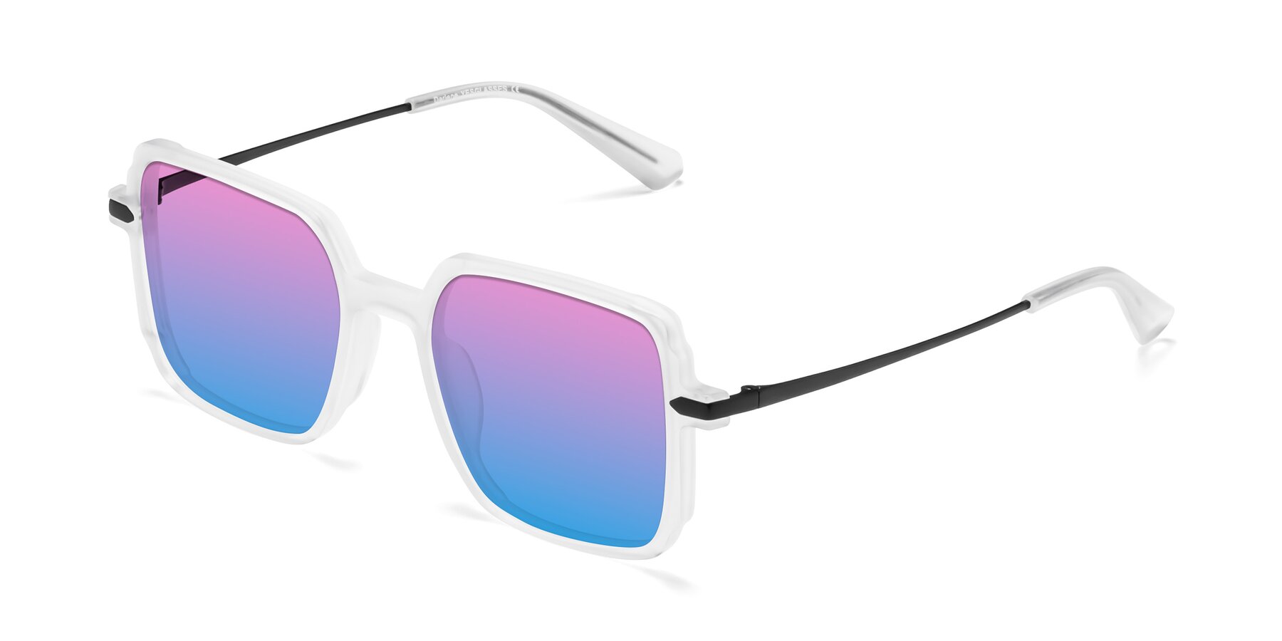 Angle of Darlene in White with Pink / Blue Gradient Lenses