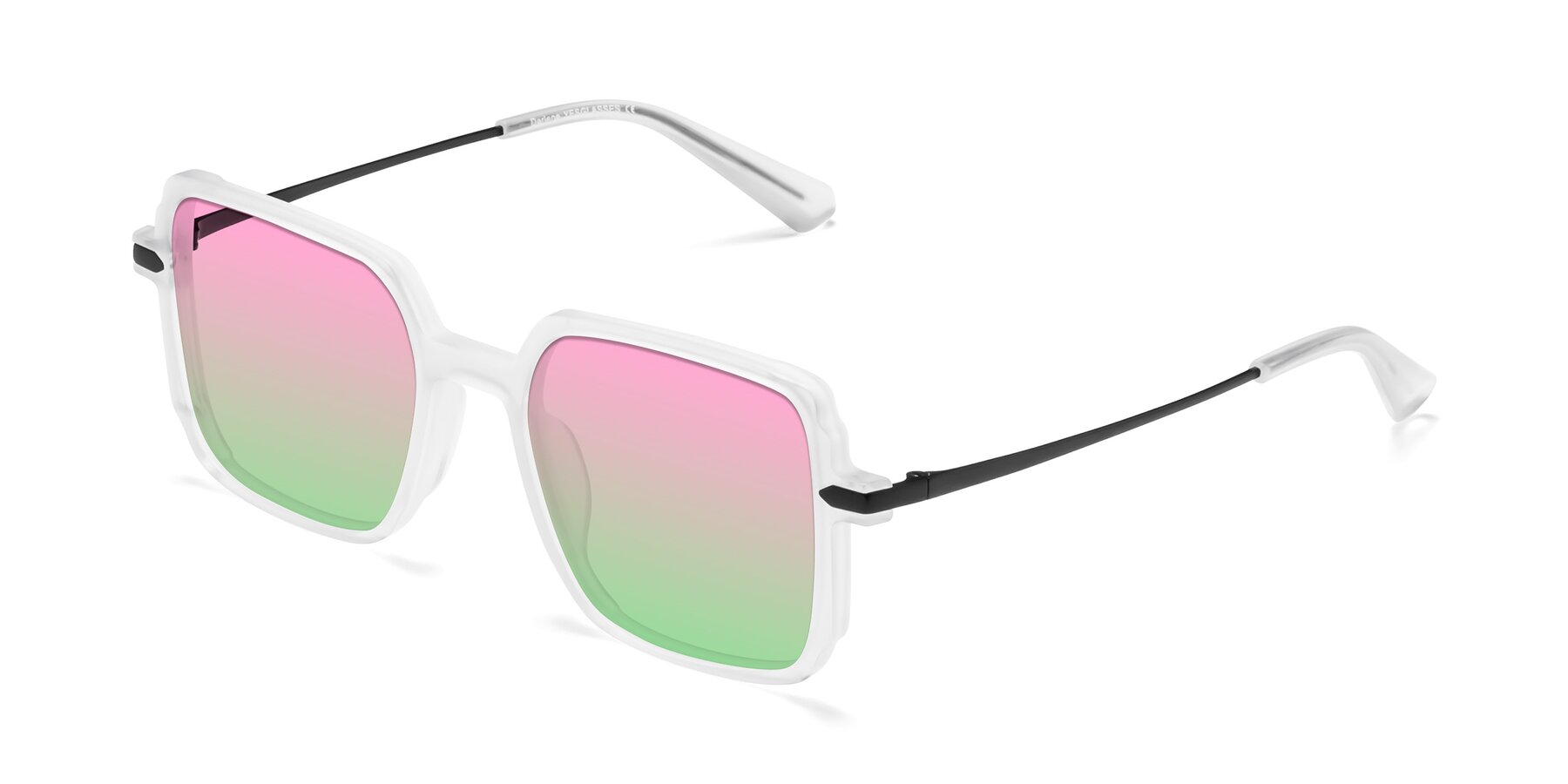 Angle of Darlene in White with Pink / Green Gradient Lenses