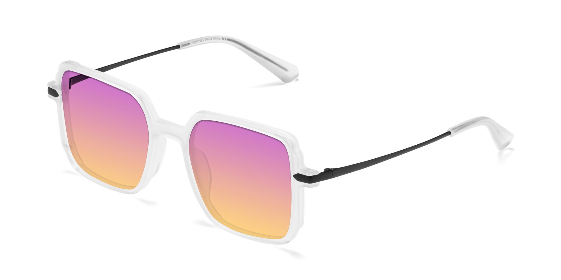 Angle of Darlene in White with Purple / Yellow Gradient Lenses