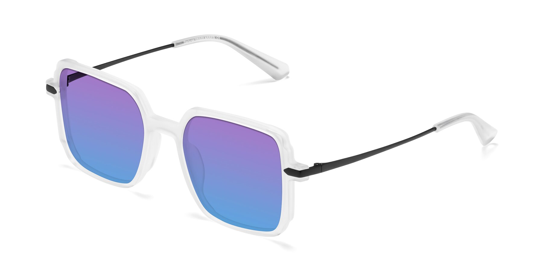 Angle of Darlene in White with Purple / Blue Gradient Lenses