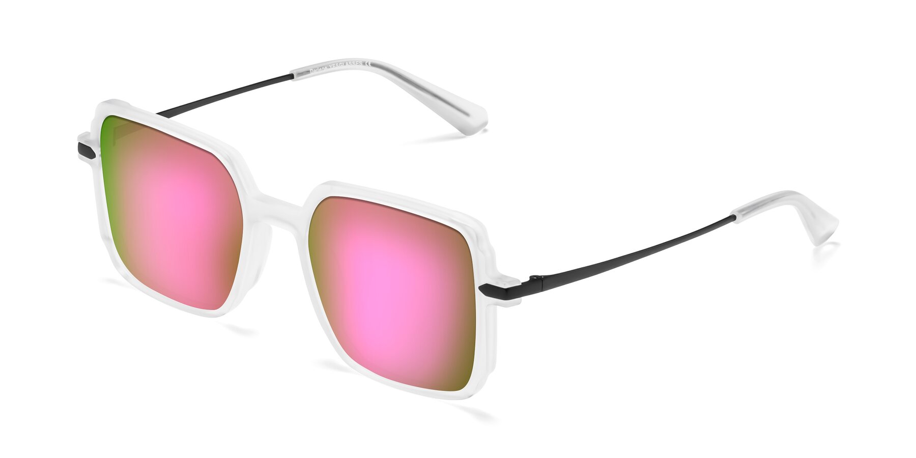 Angle of Darlene in White with Pink Mirrored Lenses